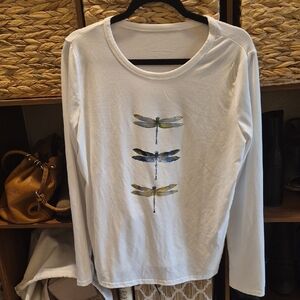 White Dragonfly Print Long Sleeve Top